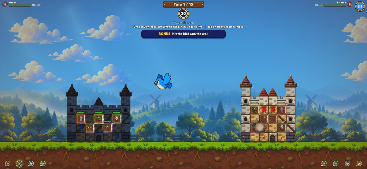 A bomb breaking the enemy keep's wall